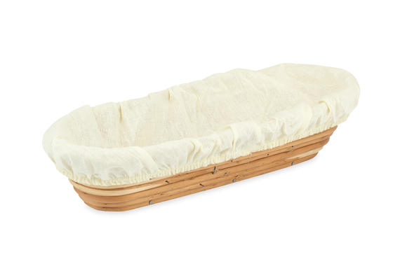 Brotbackkorb aus Weidenruten zum Aufgehen des Teigs oval mit Leinentuch - Weidenkorb